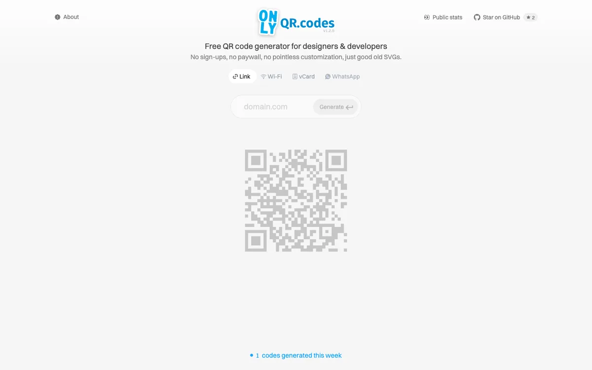 OnlyQR homepage
